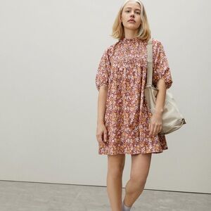 Everlane Brown Floral Shirred Mini Dress Size XS